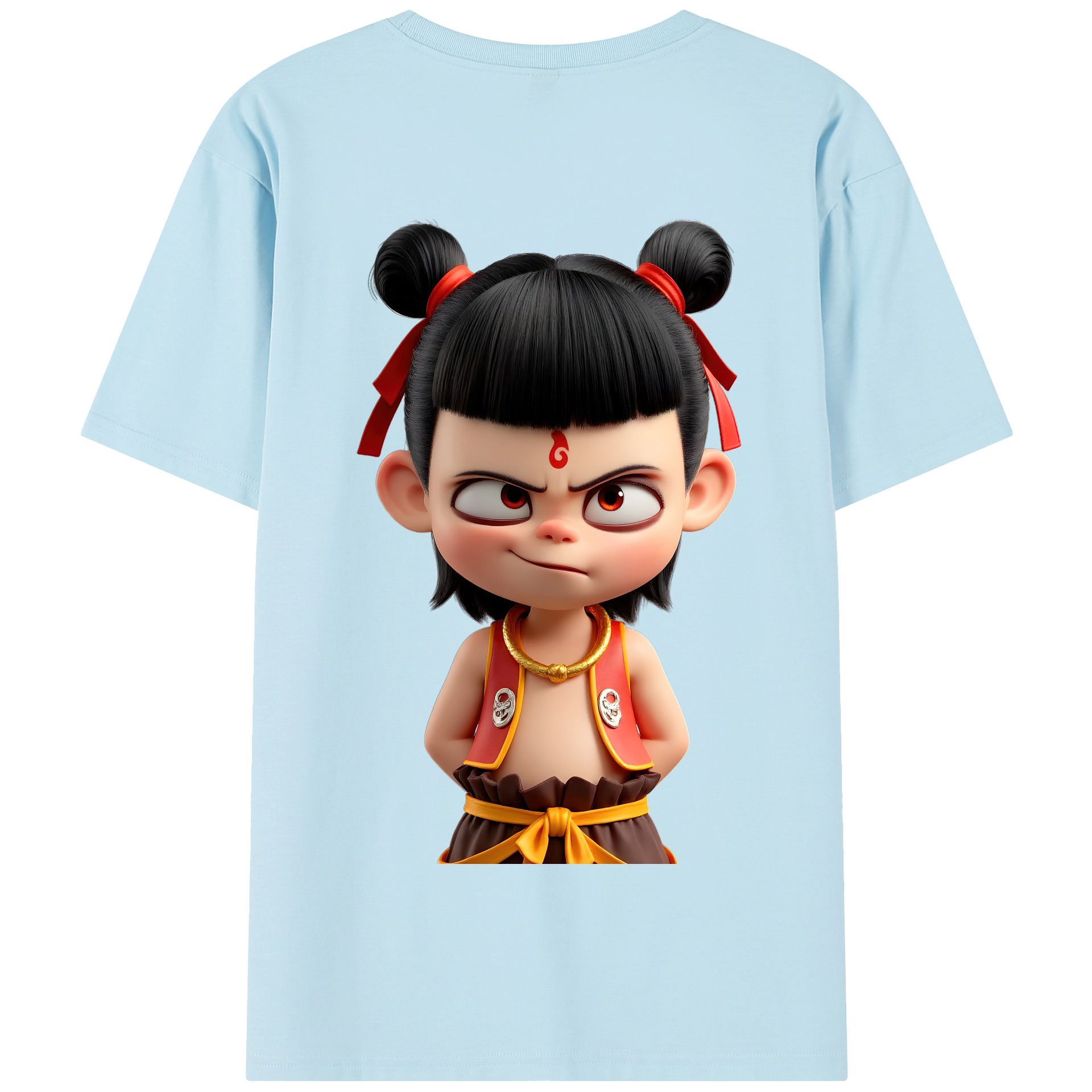 （画像用） Ne Zha 2 ナタ 魔童の大暴れ 綿100％半袖Tシャツ（背面プリント）